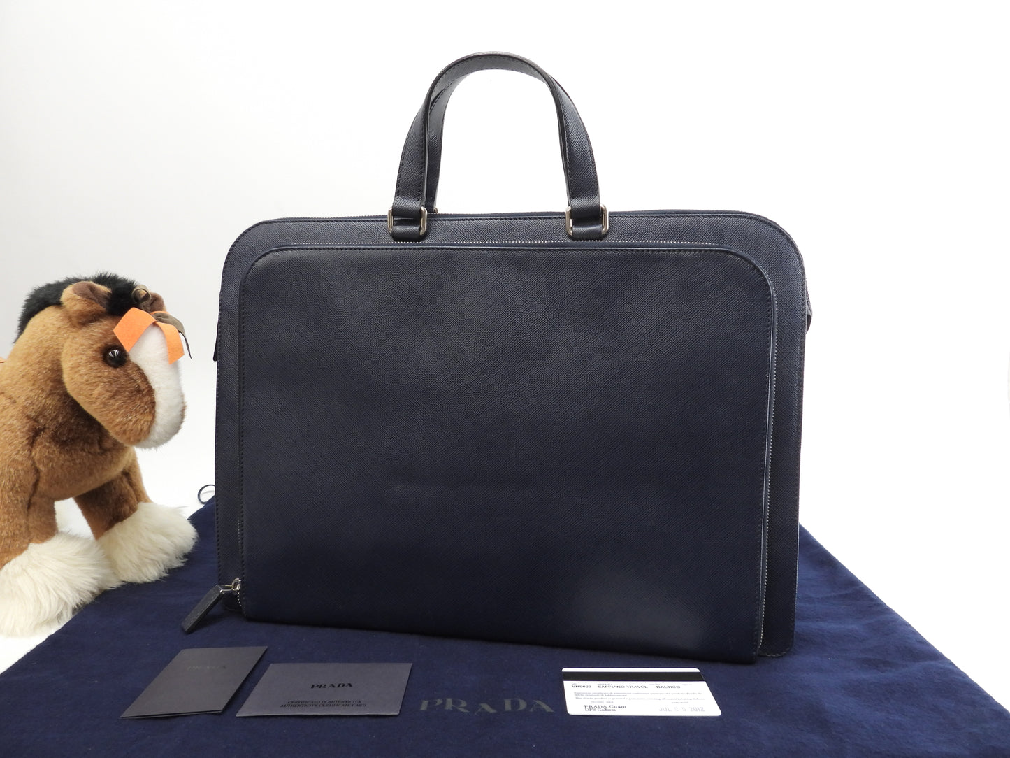 Prada Briefcase Saffiano Navy Blue Briefcase Document Case Good Condition @ 17