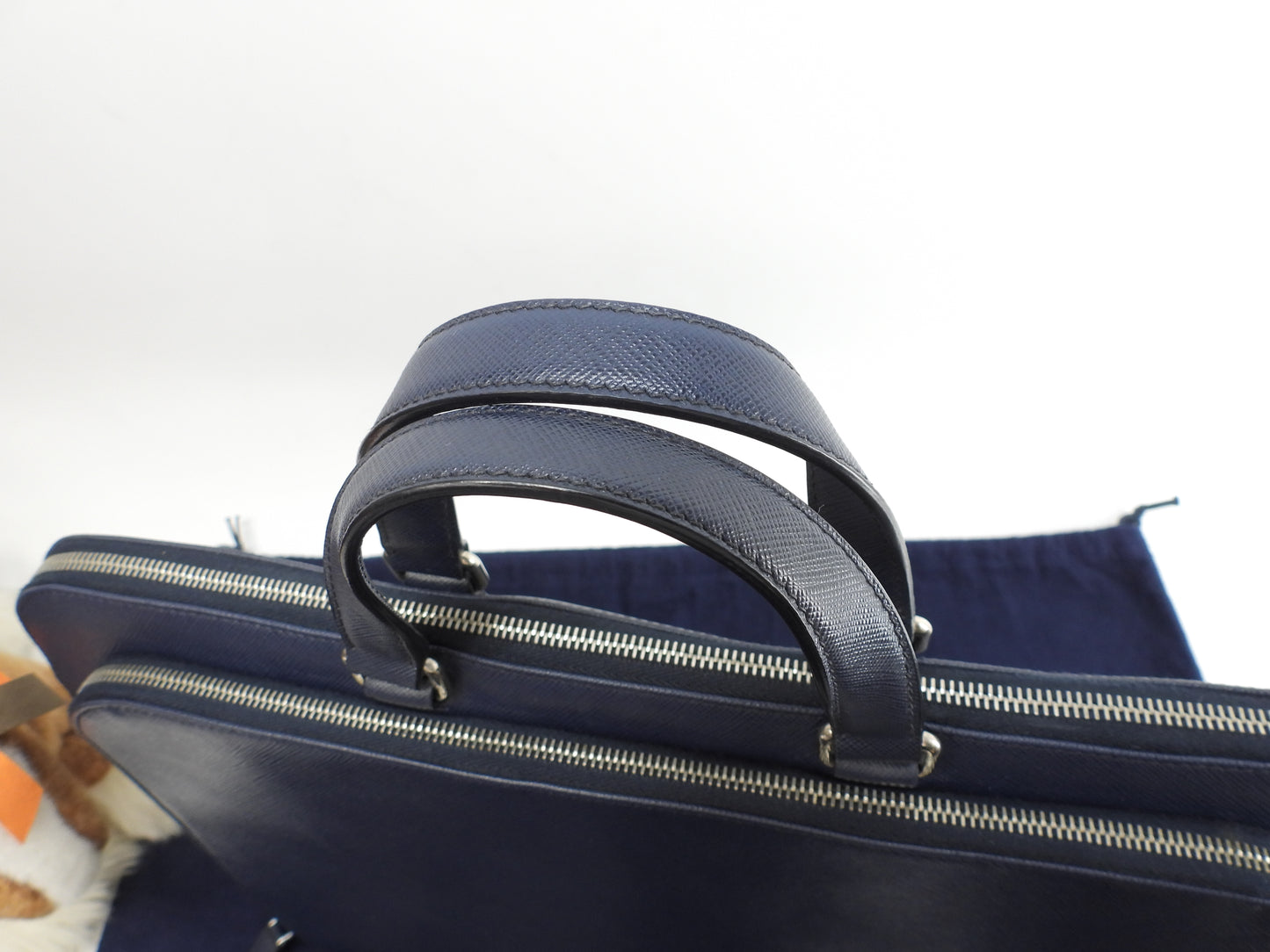 Prada Briefcase Saffiano Navy Blue Briefcase Document Case Good Condition @ 17