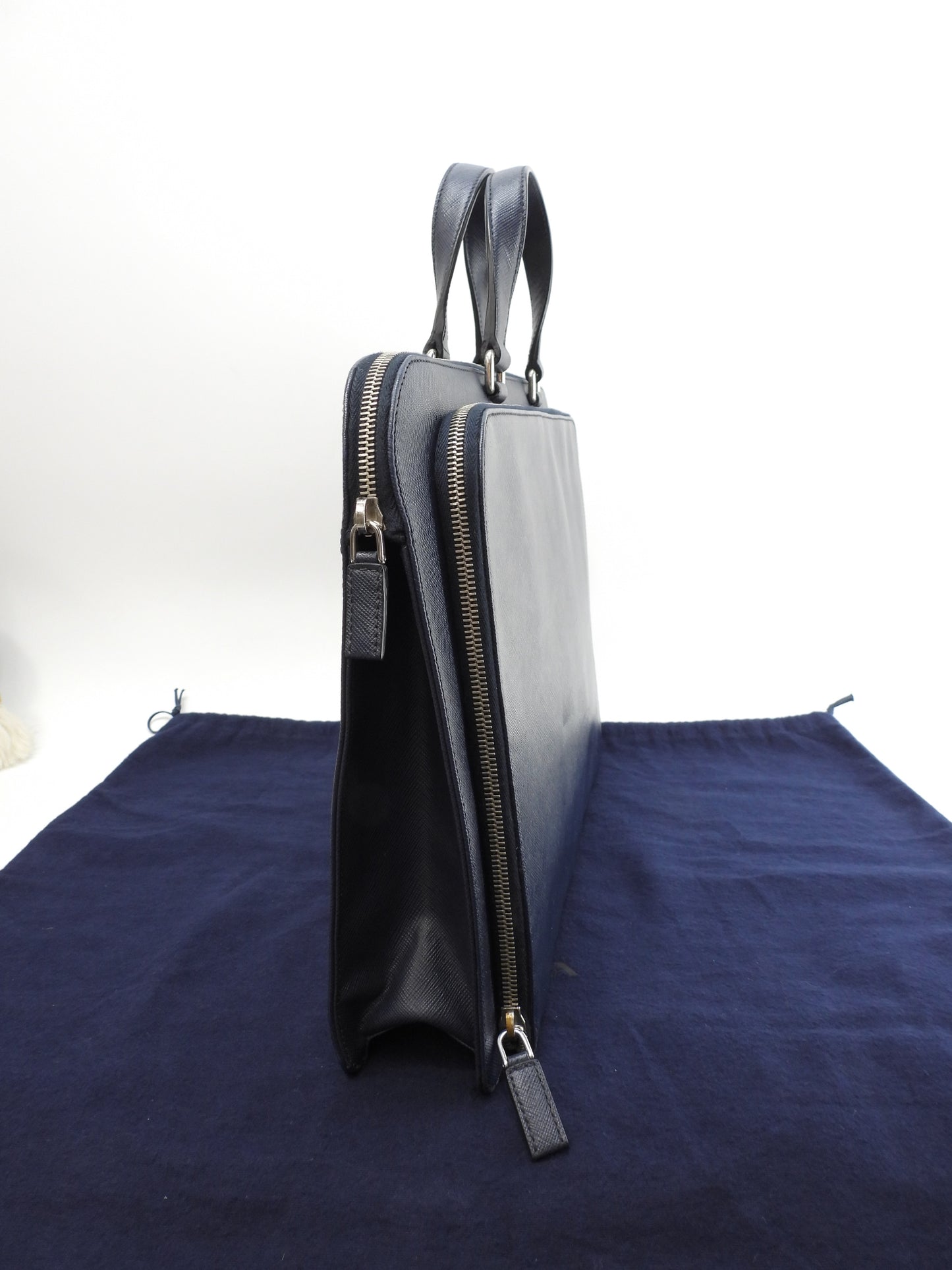 Prada Briefcase Saffiano Navy Blue Briefcase Document Case Good Condition @ 17