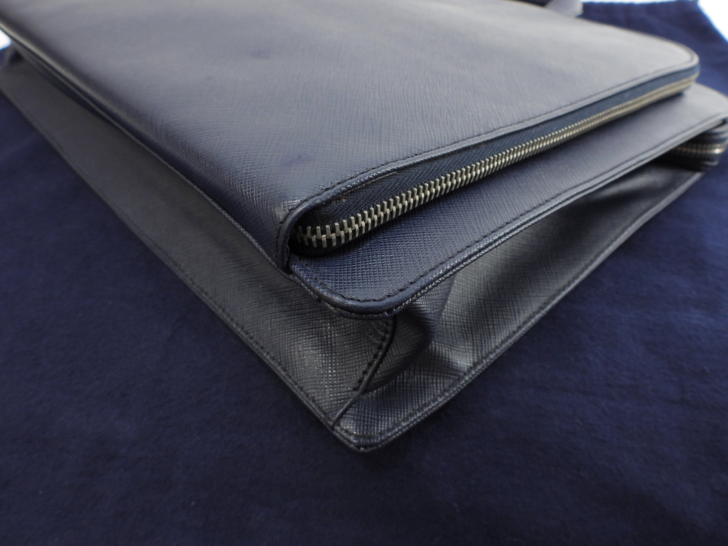 Prada Briefcase Saffiano Navy Blue Briefcase Document Case Good Condition @ 17