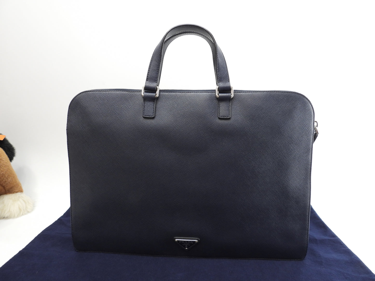 Prada Briefcase Saffiano Navy Blue Briefcase Document Case Good Condition @ 17