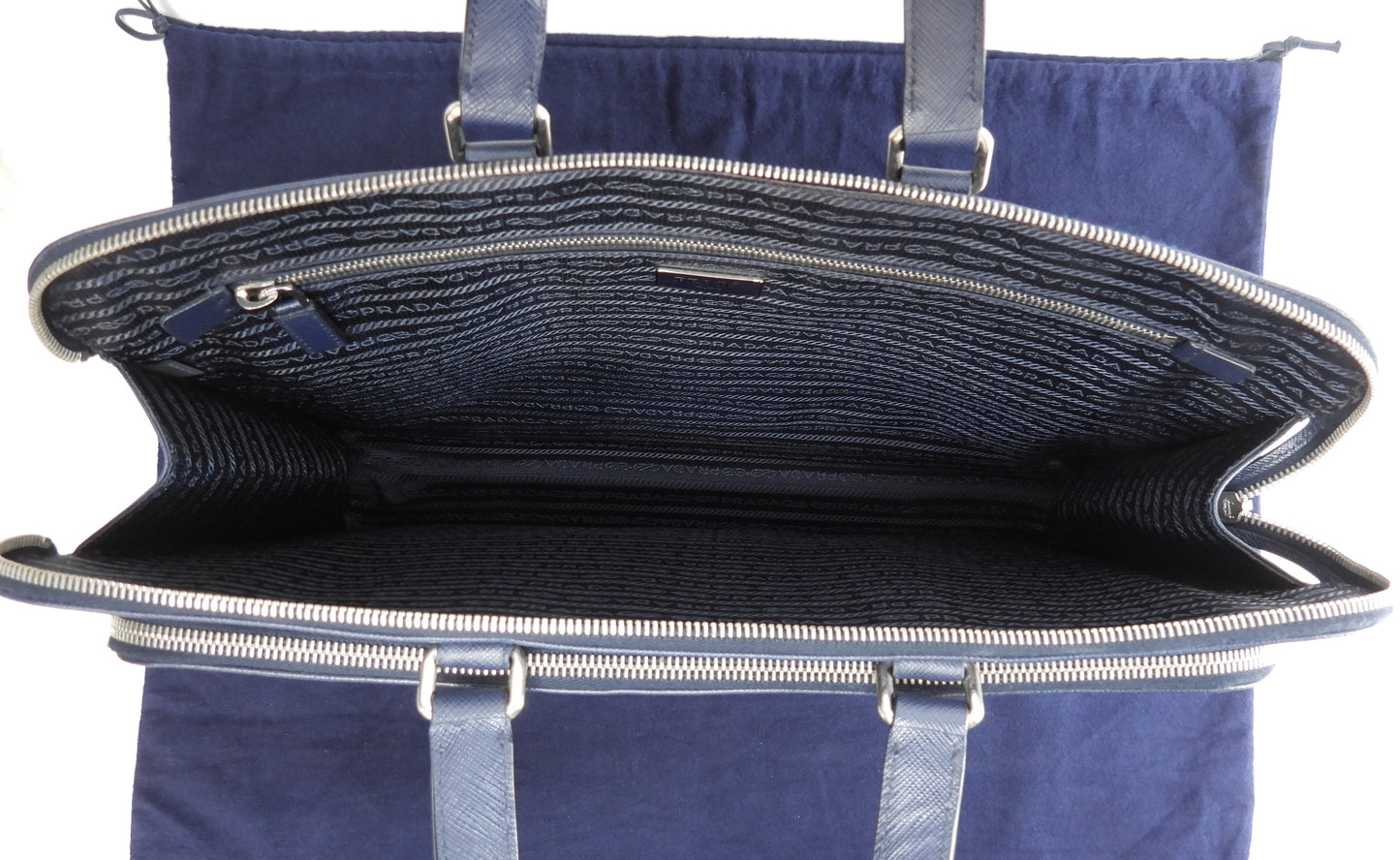 Prada Briefcase Saffiano Navy Blue Briefcase Document Case Good Condition @ 17