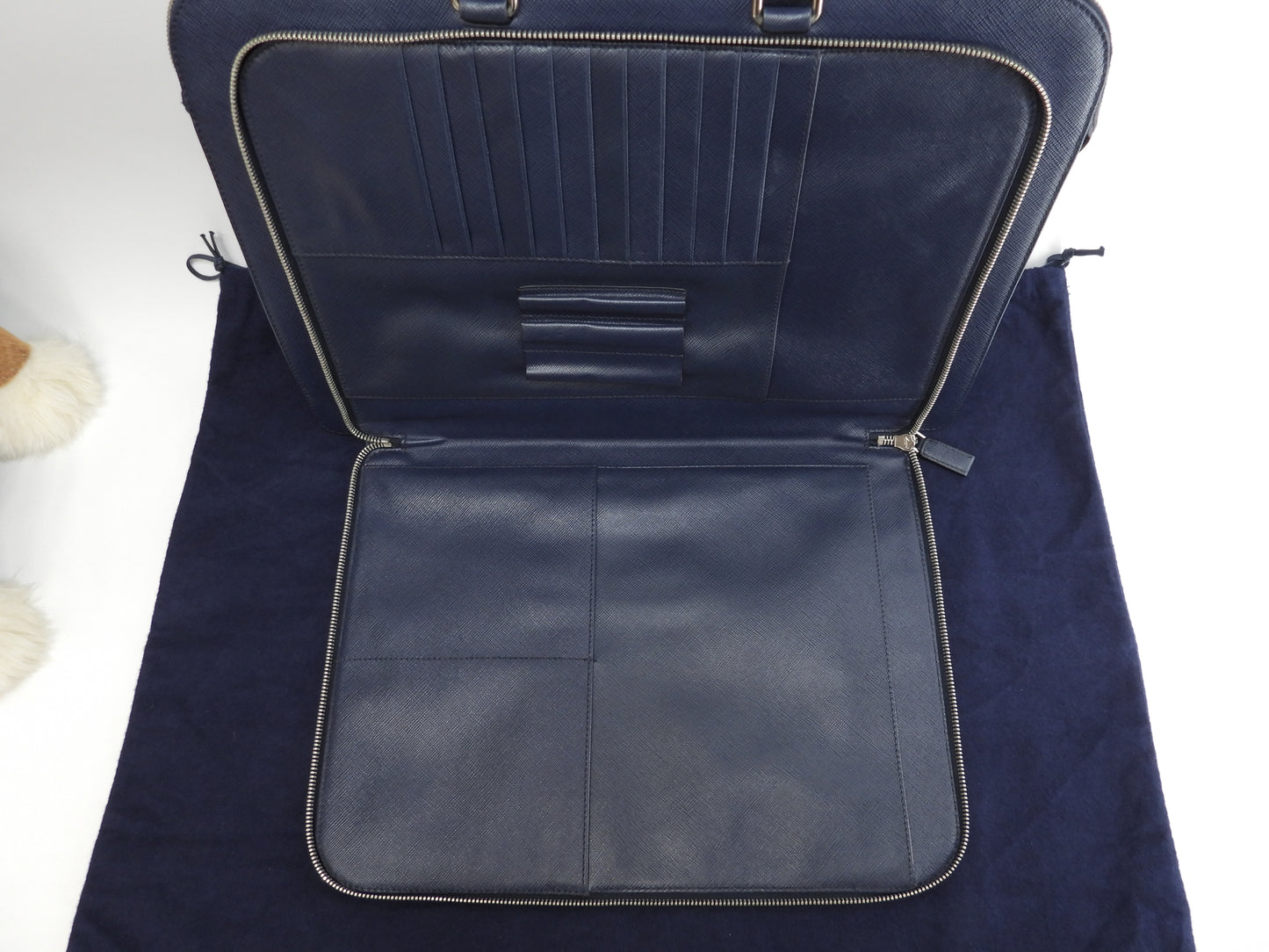 Prada Briefcase Saffiano Navy Blue Briefcase Document Case Good Condition @ 17