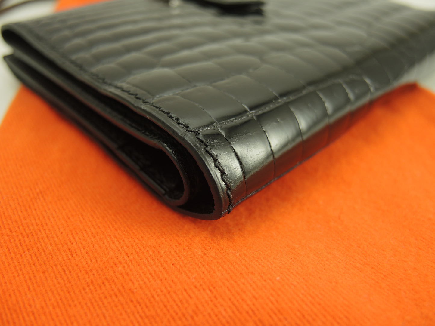 エルメス ベアンコンパクト クロコニロティカス 黒 コンパクトウォレット 2折財布 極美品@□R