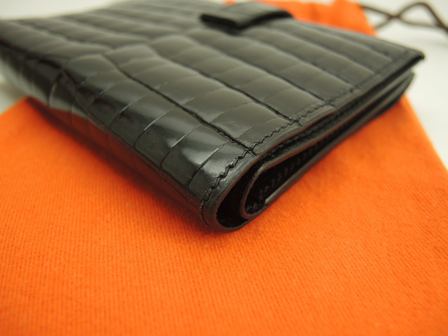 エルメス ベアンコンパクト クロコニロティカス 黒 コンパクトウォレット 2折財布 極美品@□R