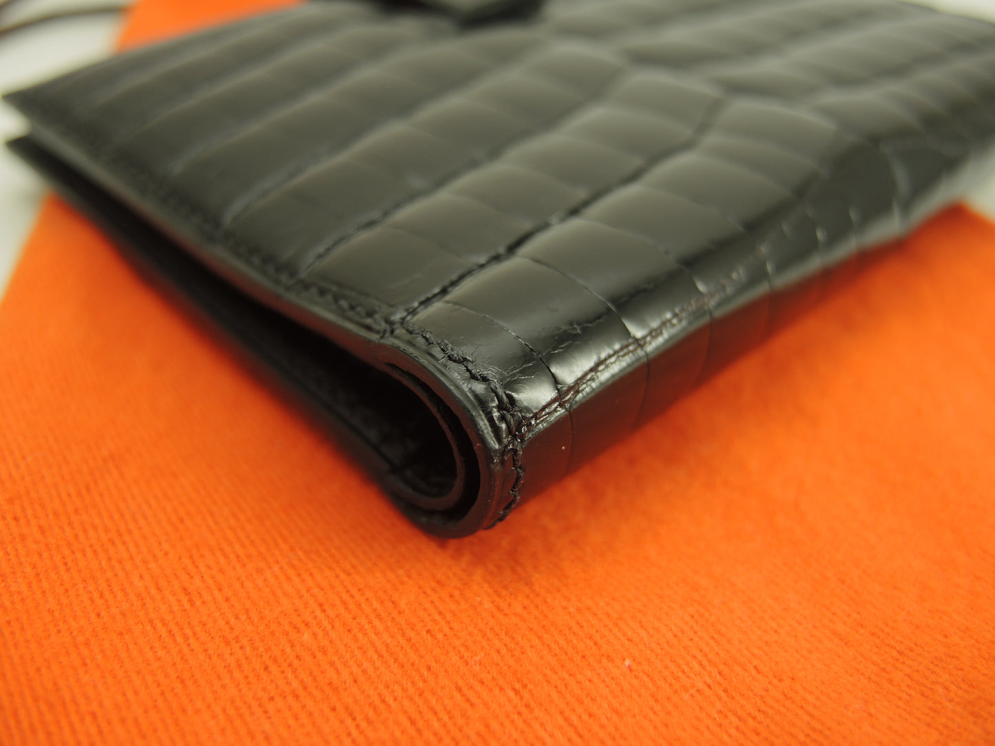 エルメス ベアンコンパクト クロコニロティカス 黒 コンパクトウォレット 2折財布 極美品@□R