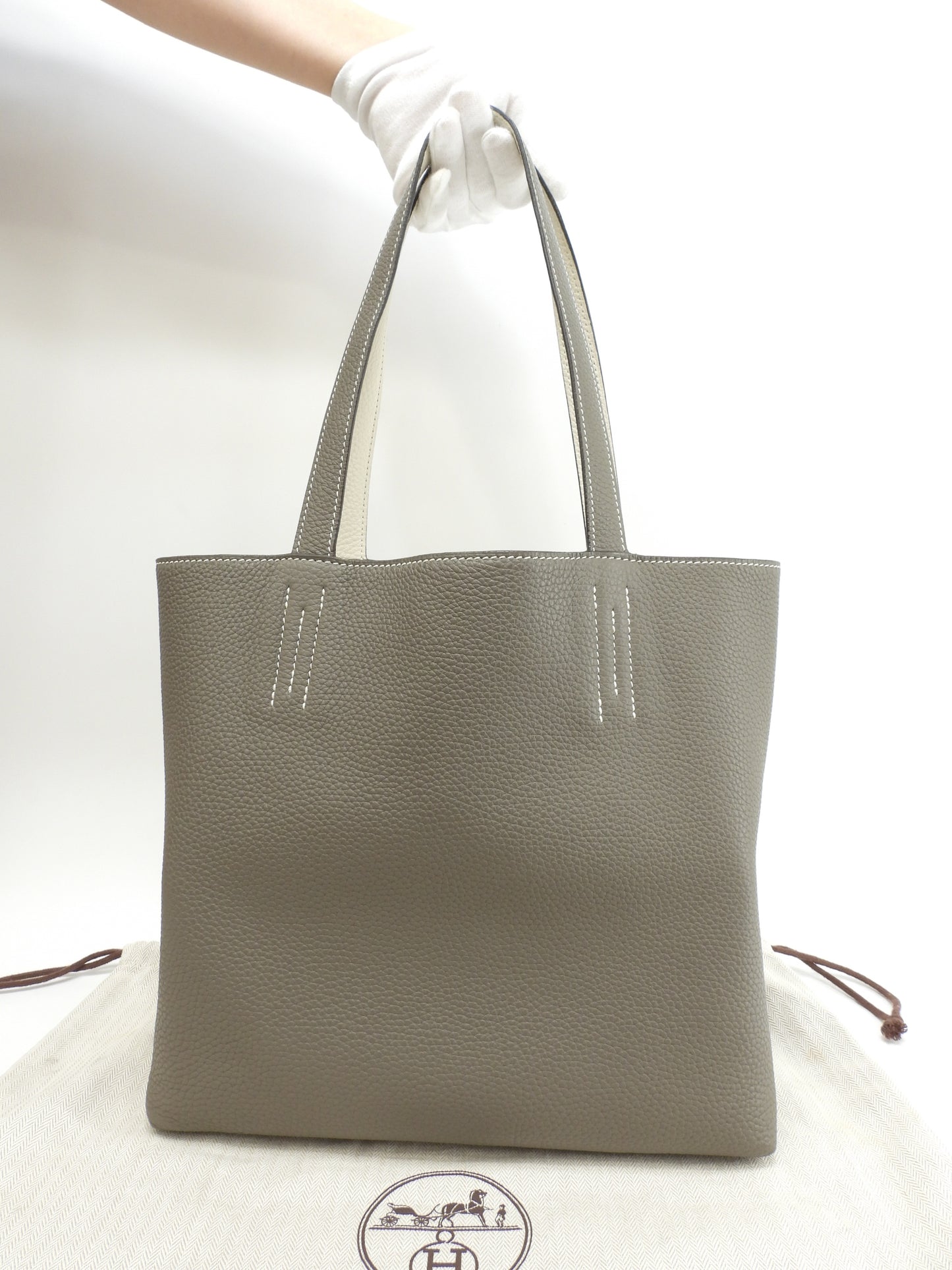 エルメス ドゥブルサンス36 トリヨンクレマンス エタン/クレ トートバッグ ショルダー 美品@C 6