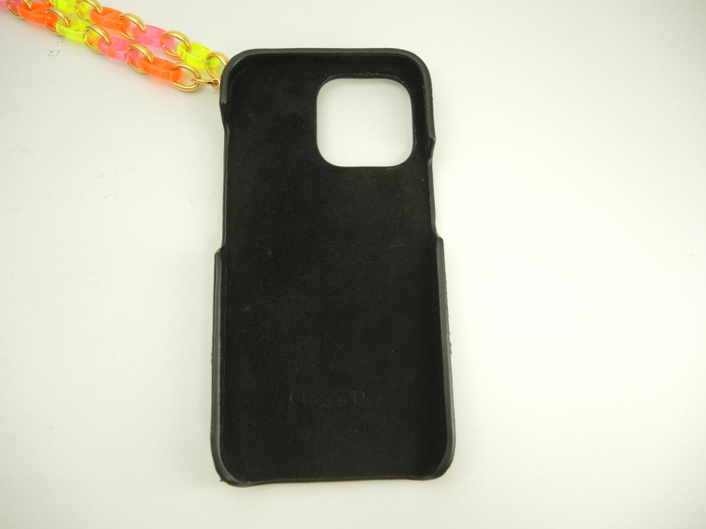クリスチャンディオール iphone13Proケース カナージュ レザー黒 ストラップ付カバー 美品@ 7