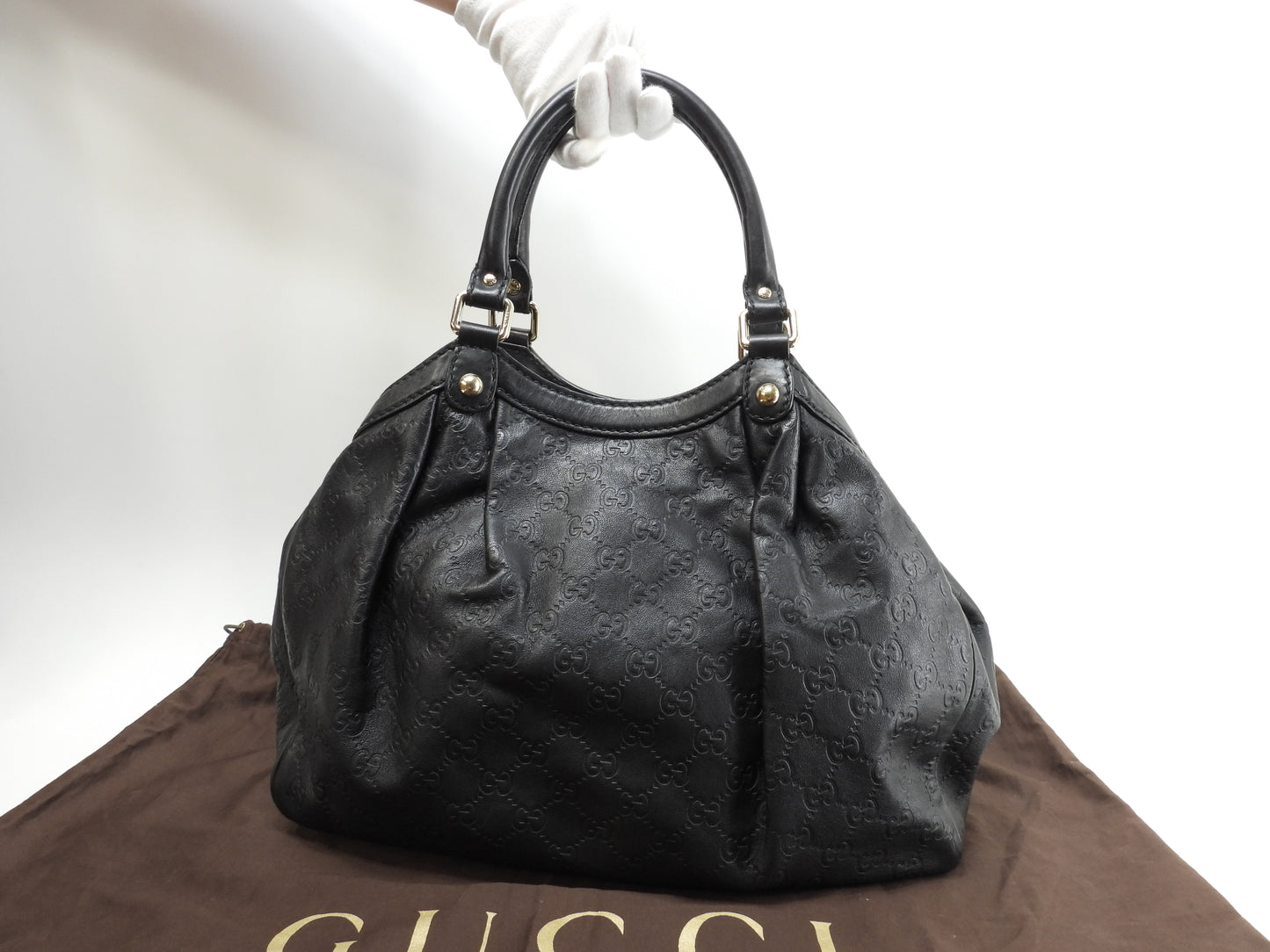 グッチ ハンドバッグ スーキー シマレザー黒 トートバッグ 美品@ 7