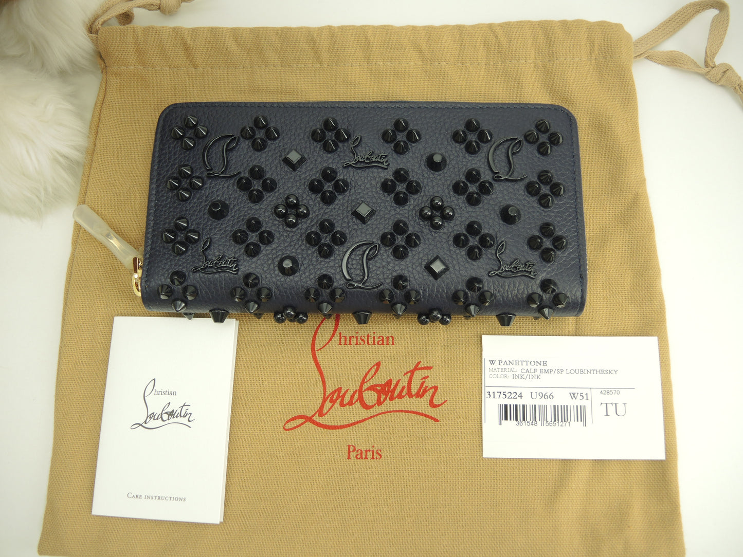 クリスチャンルブタン ロングウォレット Loubinthesky レザー紺 ジップ長財布 新品@ 3