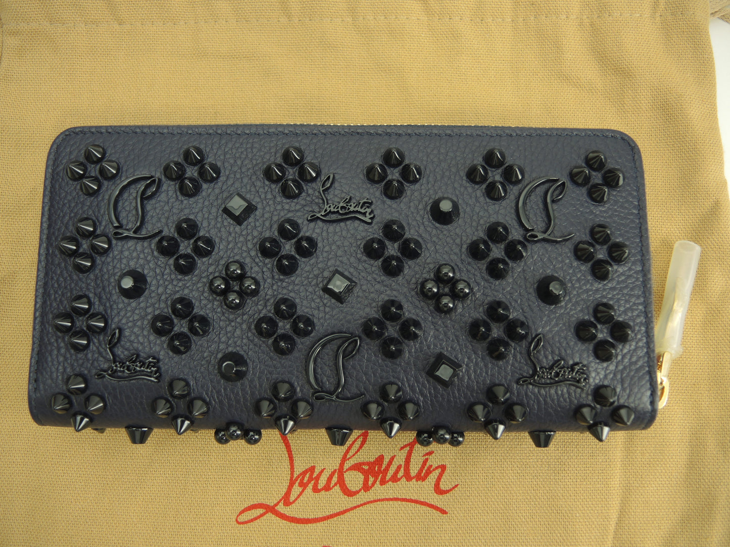 クリスチャンルブタン ロングウォレット Loubinthesky レザー紺 ジップ長財布 新品@ 3