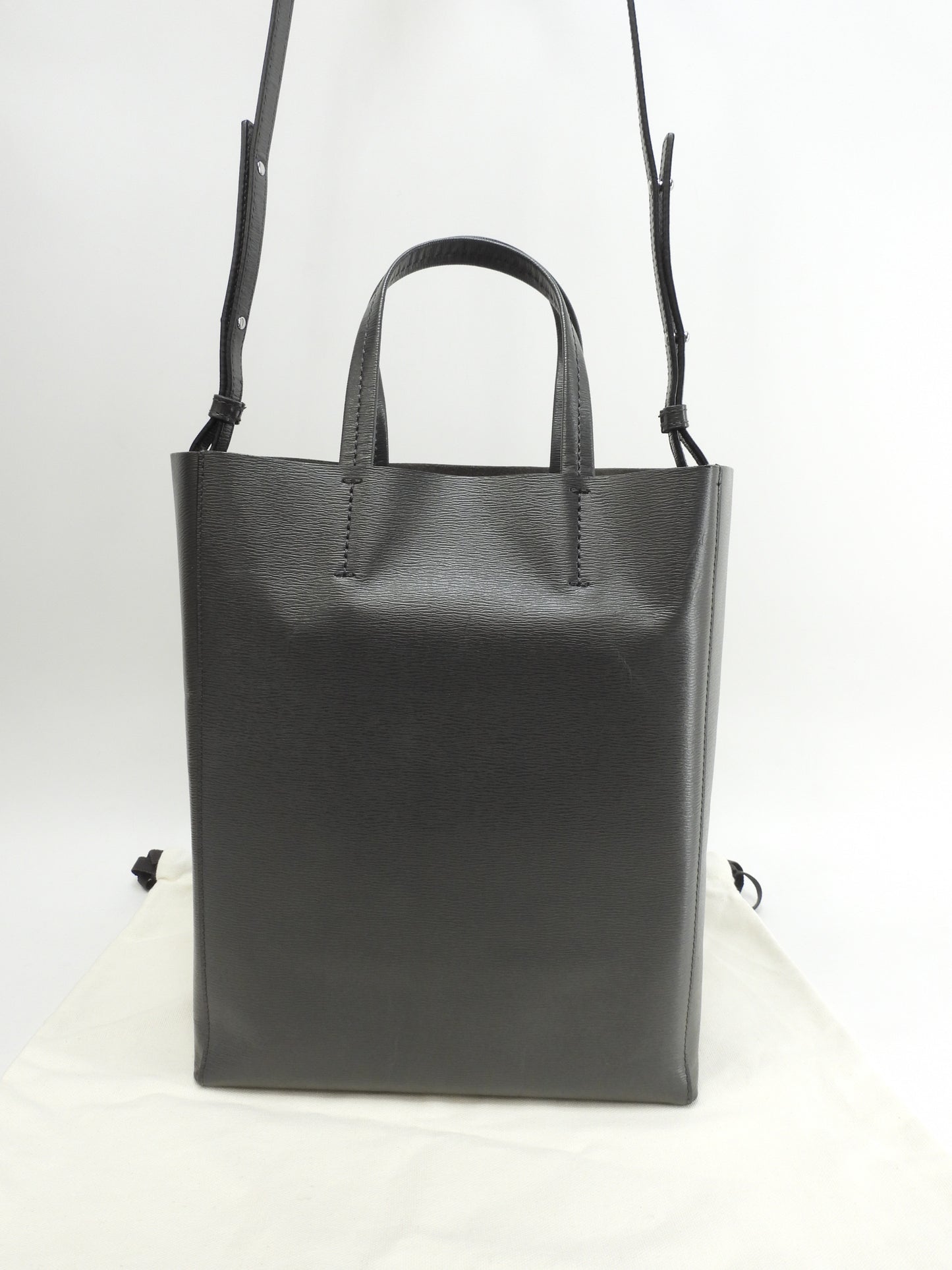 セリーヌ カバスモール ヴェルティカル レザー濃灰 s付ハンドバッグ ポシェット@S-CU-4187