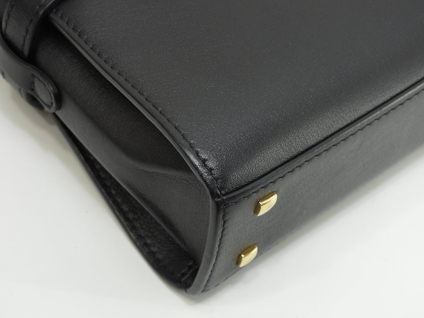 デルボー タンペートスモール シルキーカーフレザー 黒 s付ミニハンドバッグ ケリー型 極美品@G01H