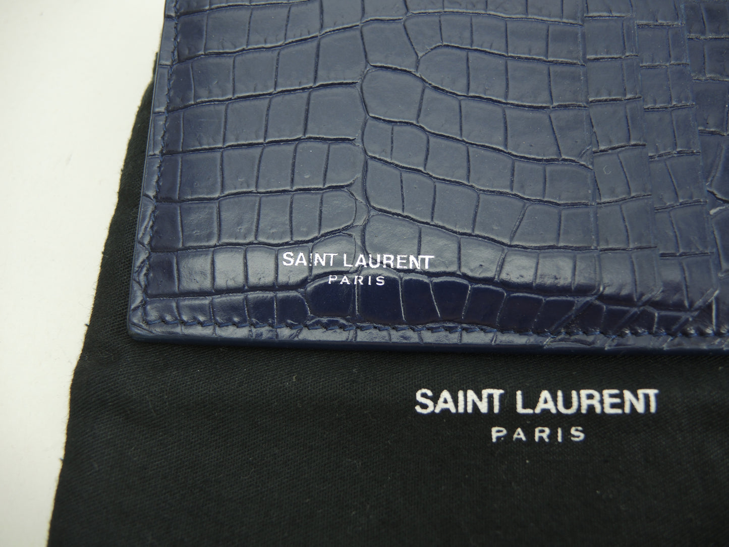 サンローラン フラグメントケース YSL クロコ型押レザー青 カード用ポケット付コインケース@MRT458583-0718