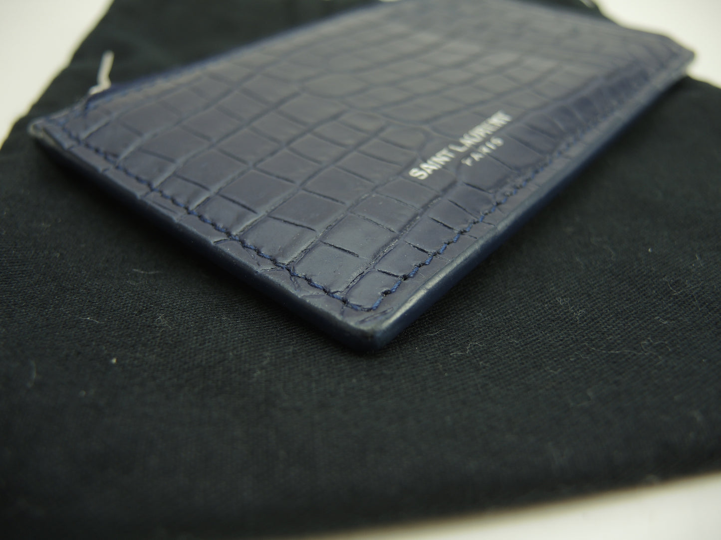 サンローラン フラグメントケース YSL クロコ型押レザー青 カード用ポケット付コインケース@MRT458583-0718