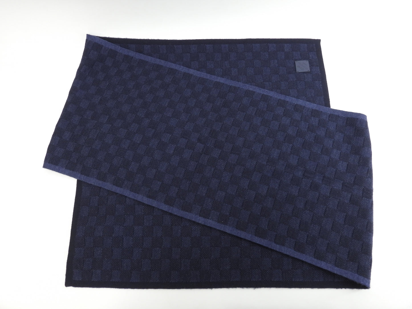 ルイヴィトン マフラー ウール100% ダミエ紺青 メンズ ネックウォーマー 美品@ 7