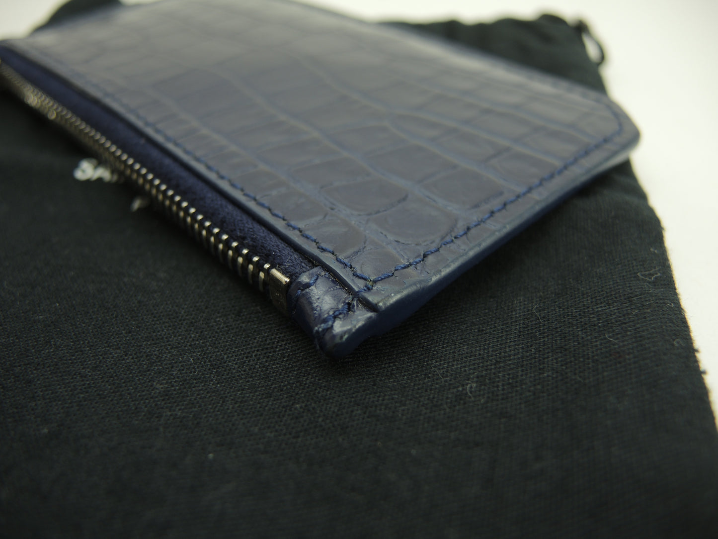 サンローラン フラグメントケース YSL クロコ型押レザー青 カード用ポケット付コインケース@MRT458583-0718