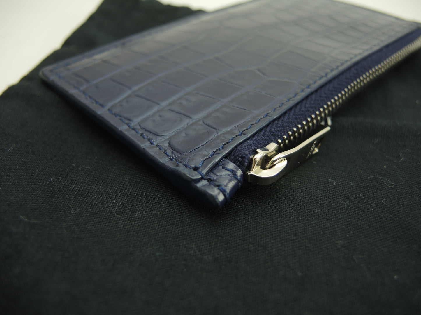 サンローラン フラグメントケース YSL クロコ型押レザー青 カード用ポケット付コインケース@MRT458583-0718