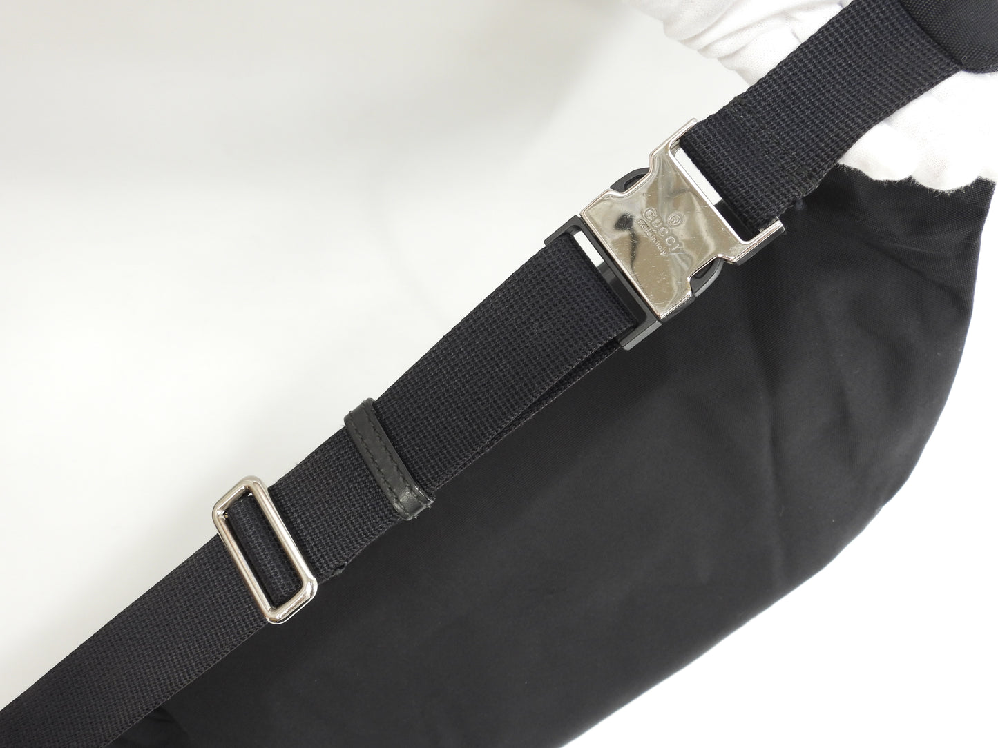 グッチ ボディバッグ大 ウェブ ナイロン黒 クロスボディバッグ 斜掛ショルダー 美品@ 18