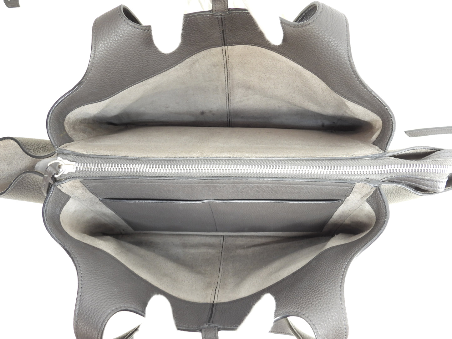 セリーヌ トリフォルド 型押レザー 濃灰 シルバー金具 トートバッグ ハンドバッグ@S-LA-3196