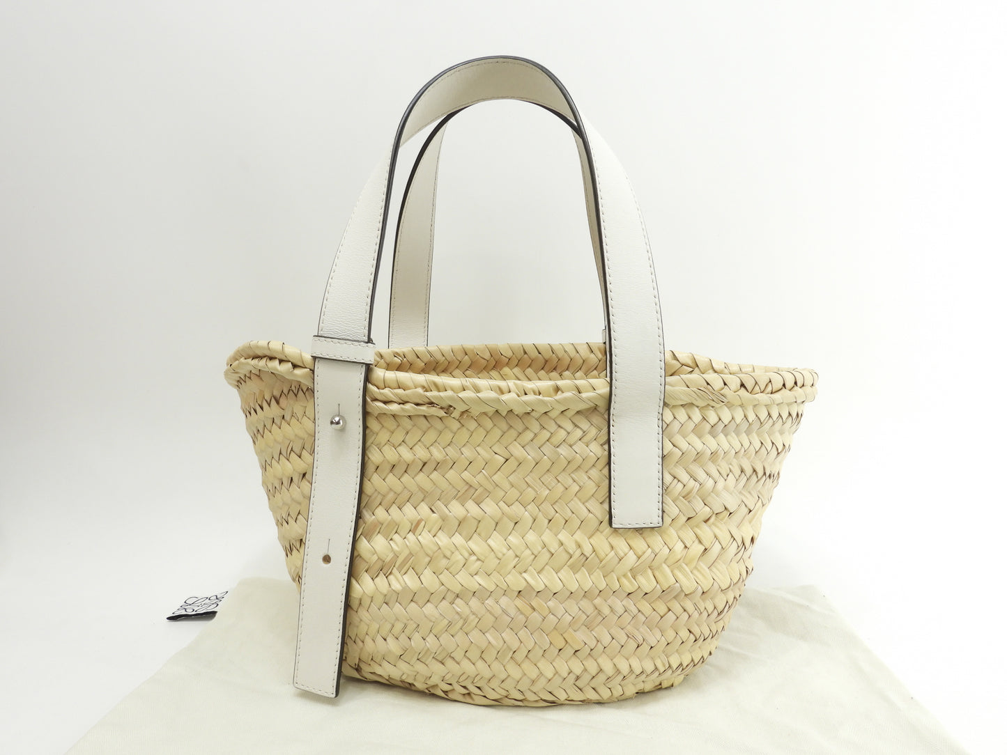 ロエベ バスケットスモール カゴバッグ ナチュラル白革 ハンドバッグ 美品@412004