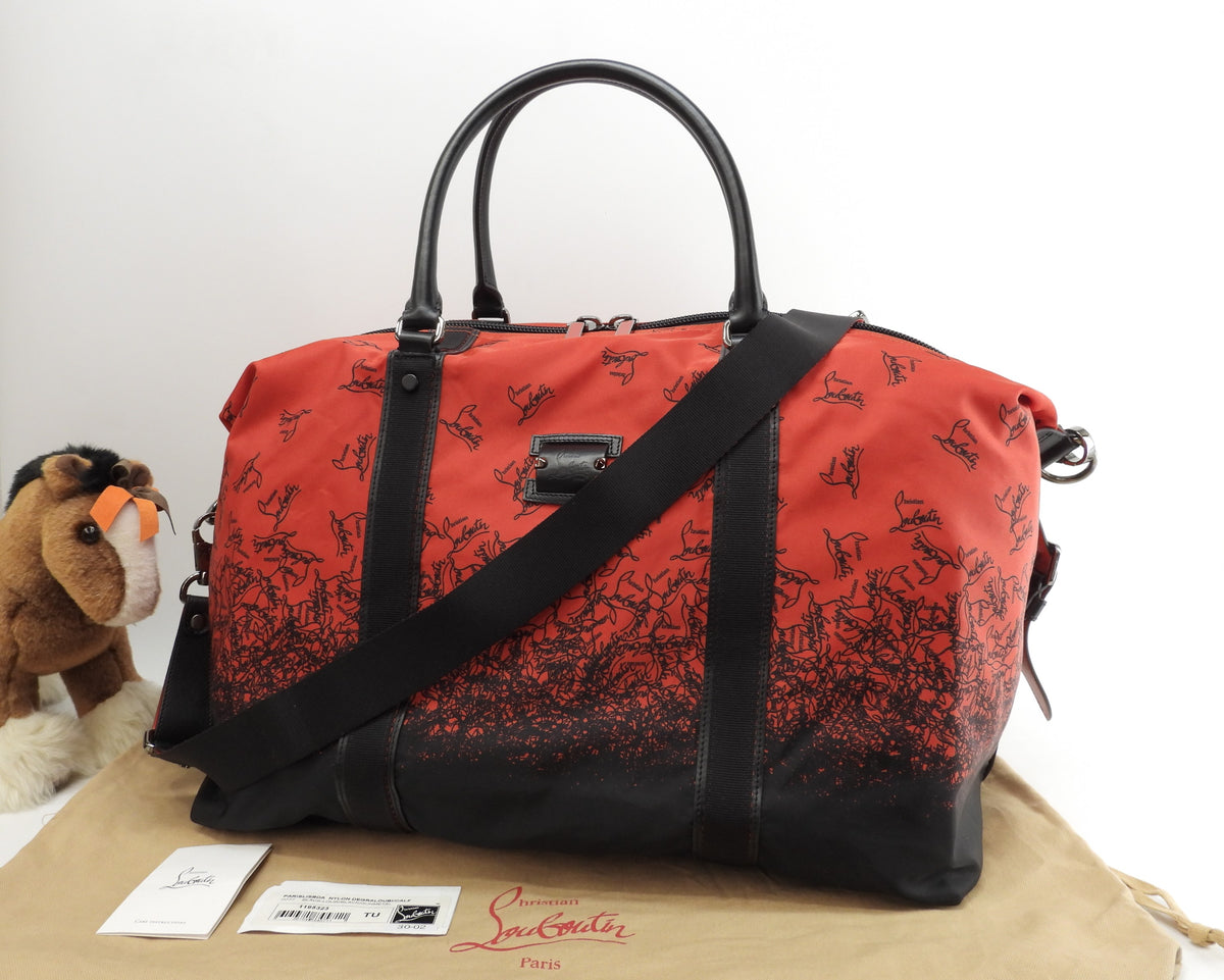 クリスチャンルブタン s付ボストンバッグ Parislisboa ナイロン赤黒 