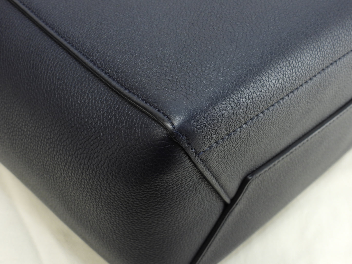 セリーヌ サングルバケット 型押レザー 紺 セミショルダー ホーボーバッグ 美品@S-GA-3196