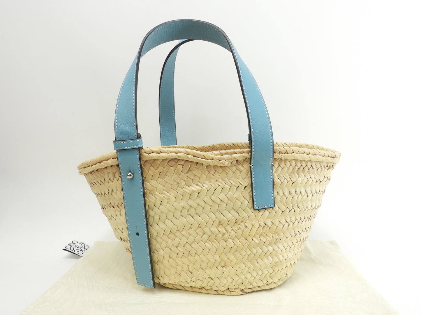 ロエベ バスケットスモール カゴバッグ ナチュラル水色革 ハンドバッグ 未使用@412247 2