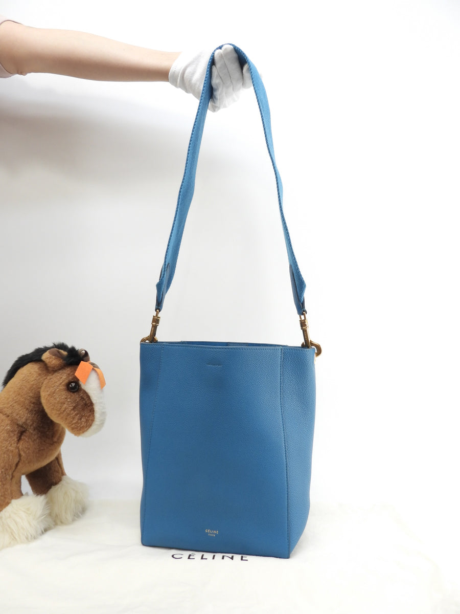 セリーヌ サングルスモール レザー 青 ショルダーバッグ ホーボー  