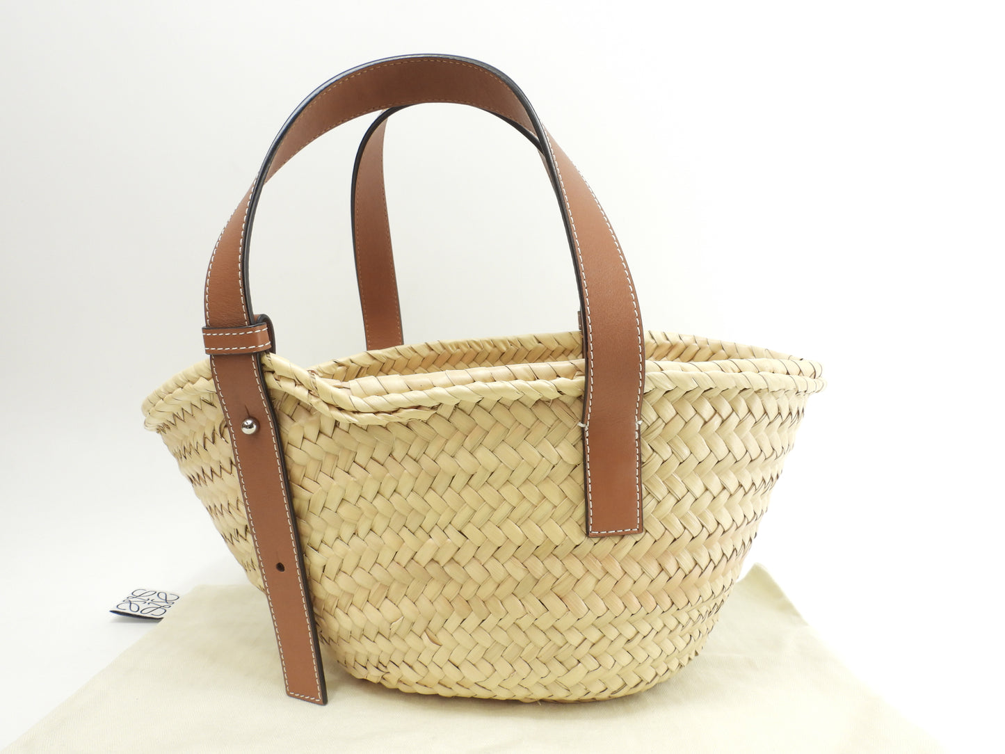 ロエベ バスケットスモール カゴバッグ ナチュラル茶紺 ハンドバッグ 未使用@262118