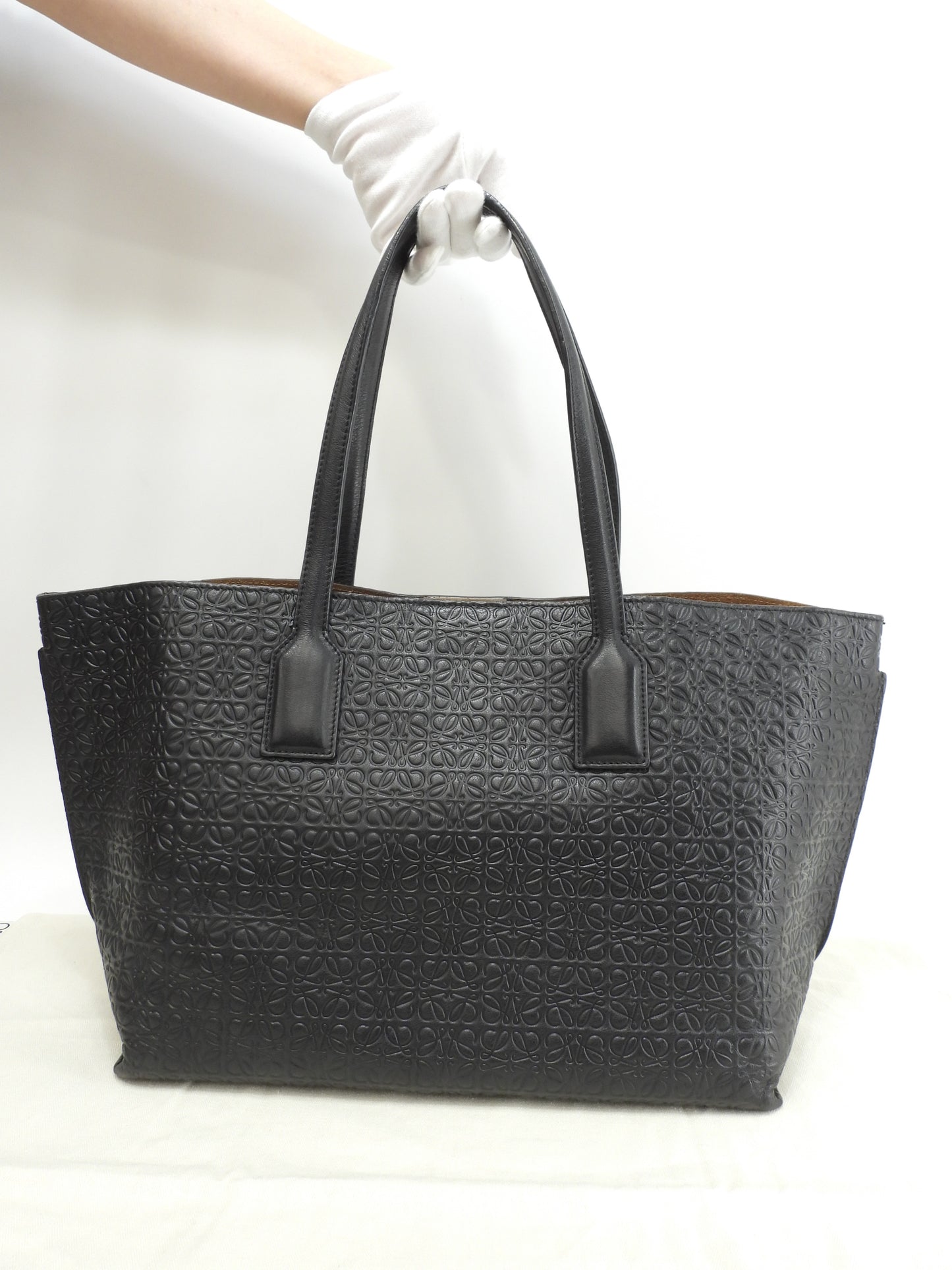 ロエベ Tショッパー リピートアナグラム レザー黒 トートバッグ 美品@ 3