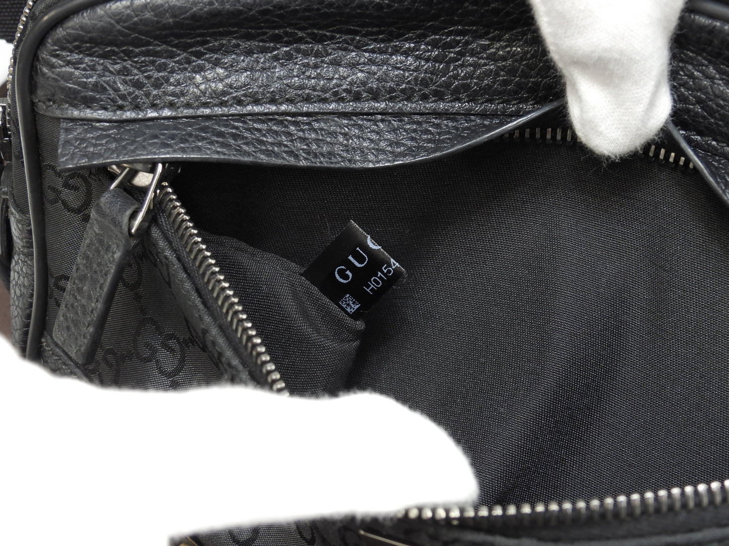 グッチ ベルトバッグ GG ナイロン革黒 ボディバッグ ウエストバッグ バムバッグ@ 32