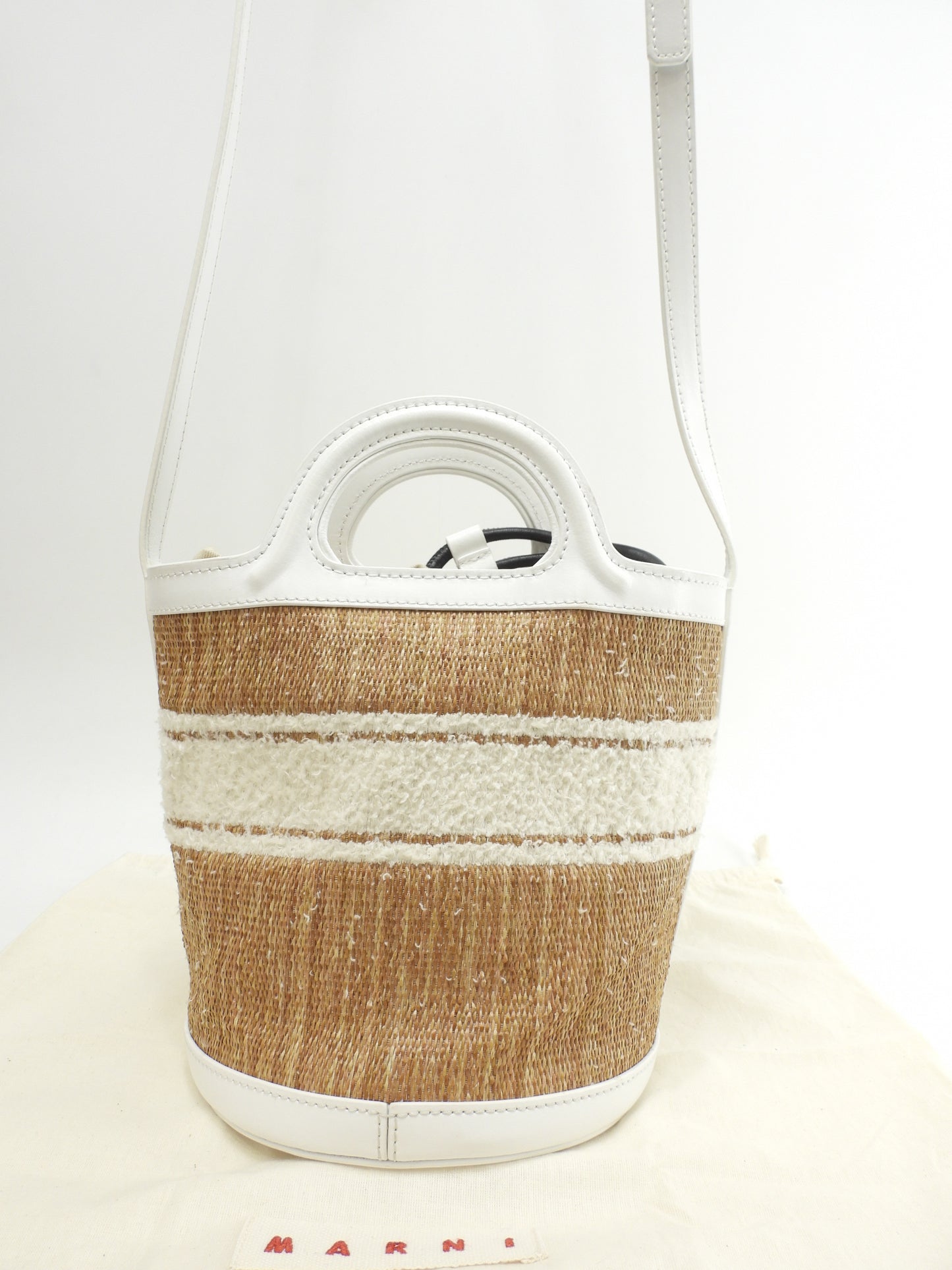 マルニ カゴバッグ トロピカルバスケットスモール ストロー/レザー白 ポシェット 美品@ 1