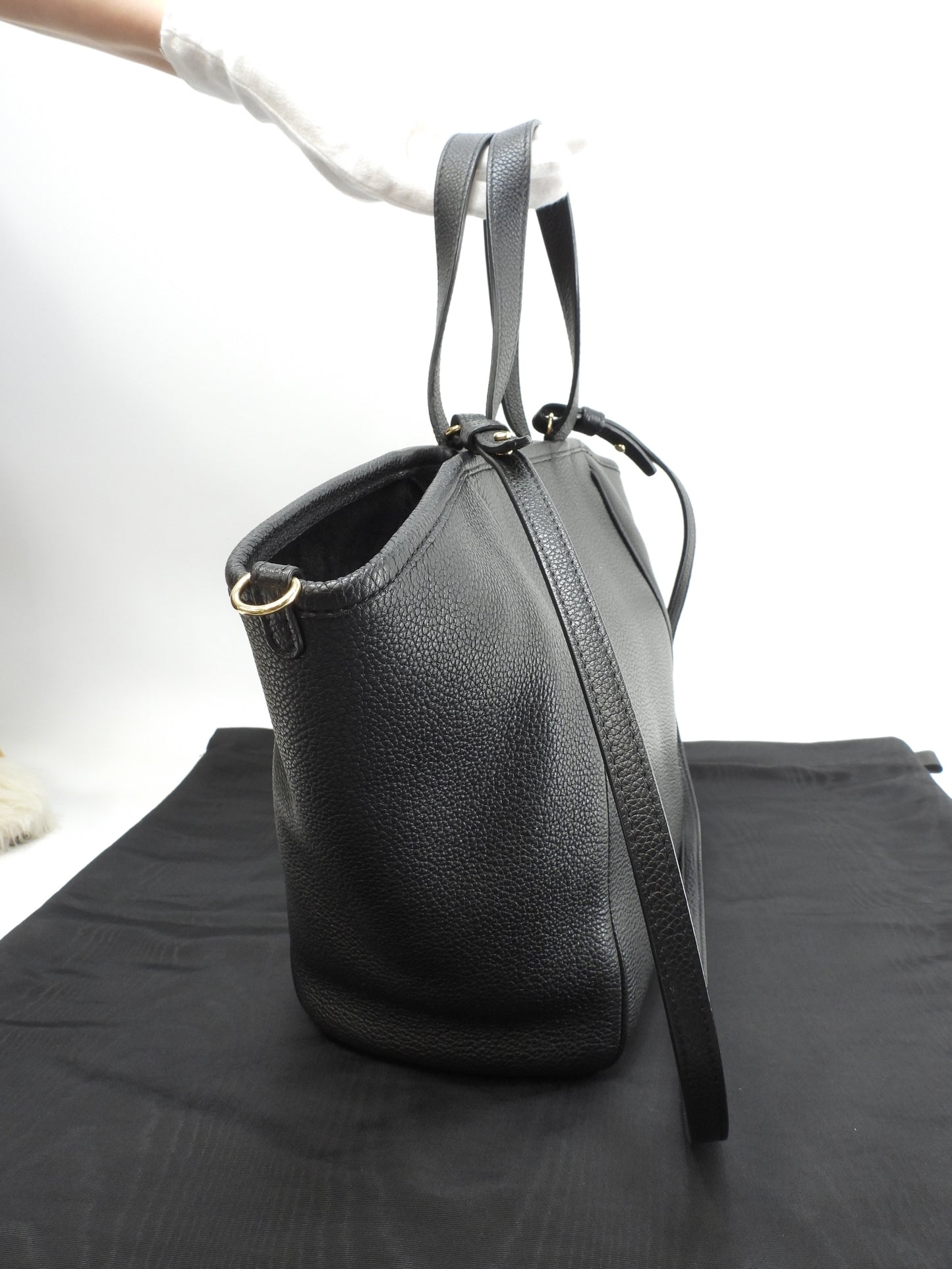 セリーヌ フォールドカバ スモール レザー黒 s付ミニトートバッグ ポシェット 美品@S-SL-4290