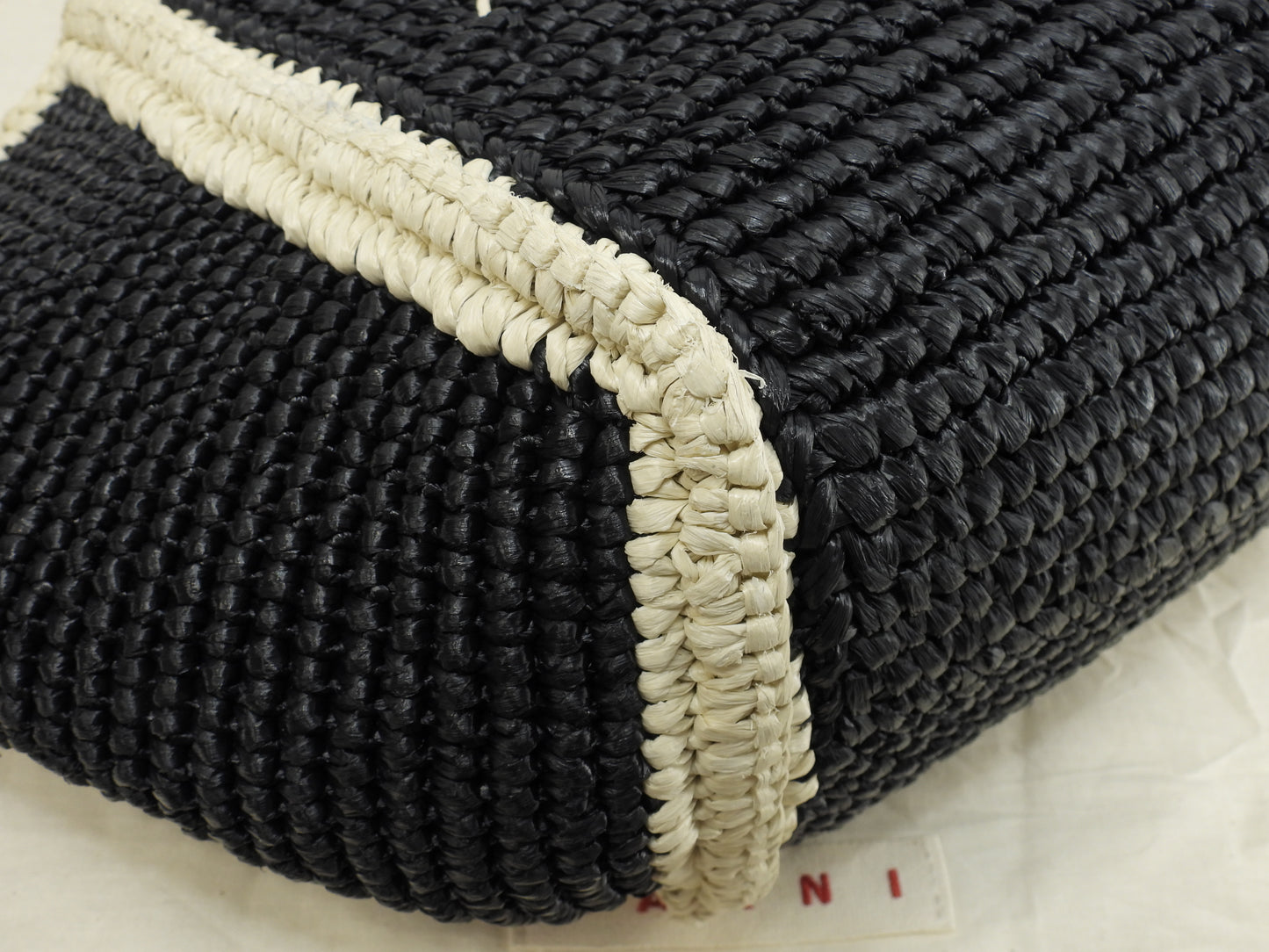 マルニ 2wayトートバッグ カゴバッグ レーヨン黒ベージュ ハンドバッグ 極美品@ 3