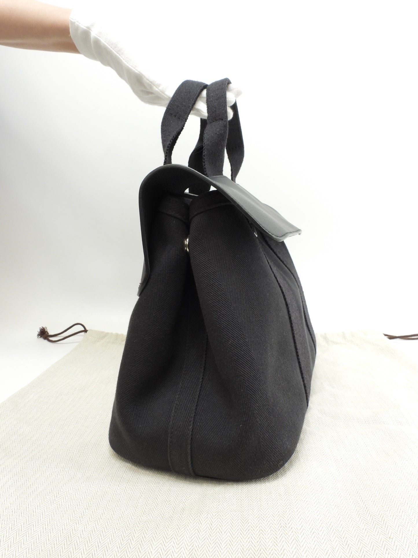 エルメス ヴァルパライソPM コットン/レザー 黒 トートバッグ ハンドバッグ 美品@□M