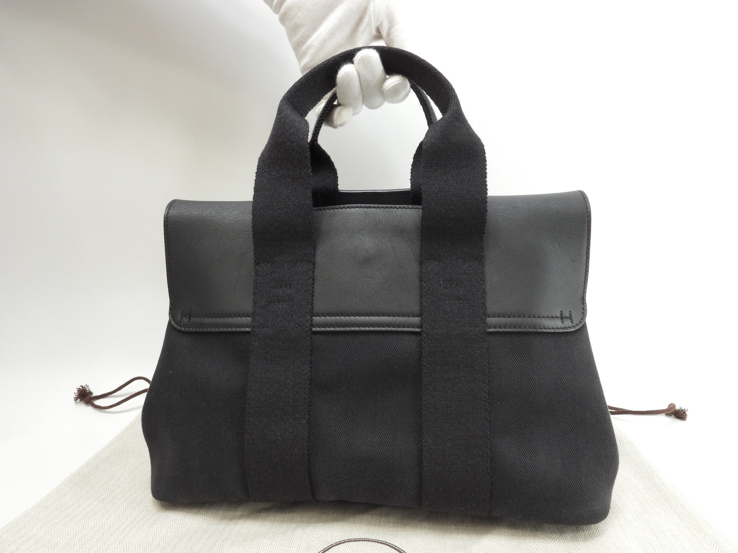 エルメス ヴァルパライソPM コットン/レザー 黒 トートバッグ ハンドバッグ 美品@□M