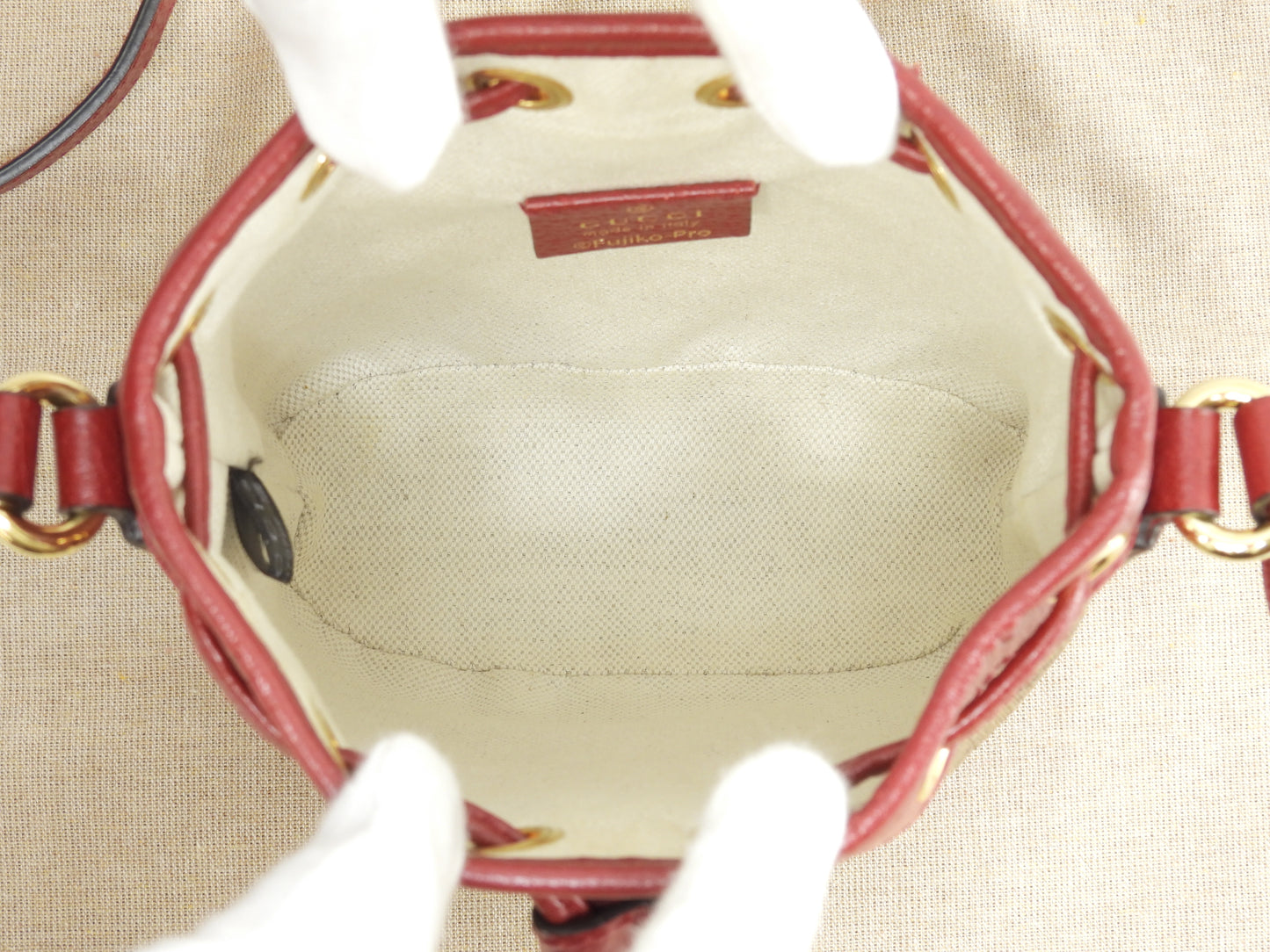 グッチ 巾着ポシェット ドラえもん マイクロGG茶赤 クロスボディバッグ 極美品@ 14