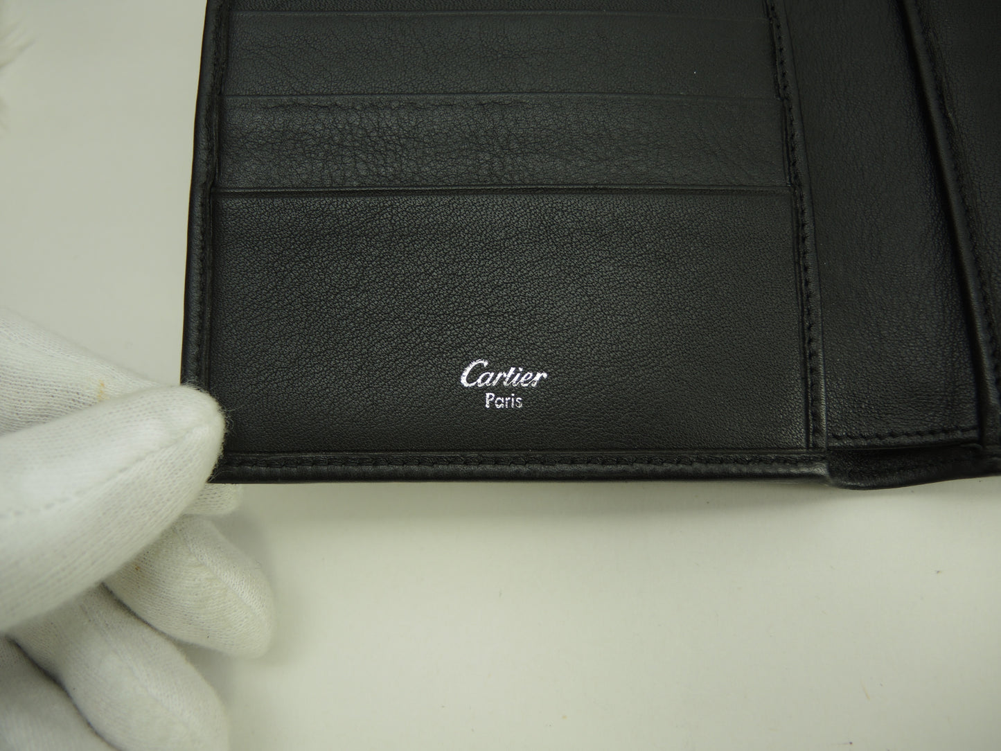 カルティエ 3折財布 トリニティ レザー黒 コンパクトウォレット スモール財布 美品@EUKL