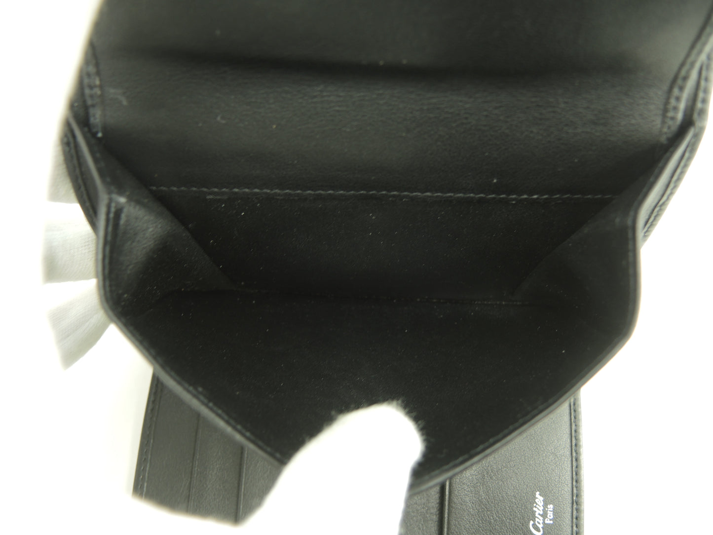 カルティエ 3折財布 トリニティ レザー黒 コンパクトウォレット スモール財布 美品@EUKL