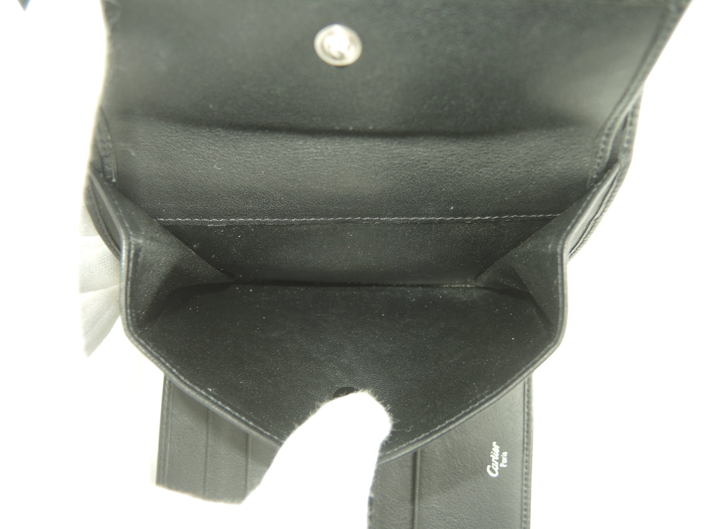 カルティエ 3折財布 トリニティ レザー黒 コンパクトウォレット スモール財布 美品@EUKL