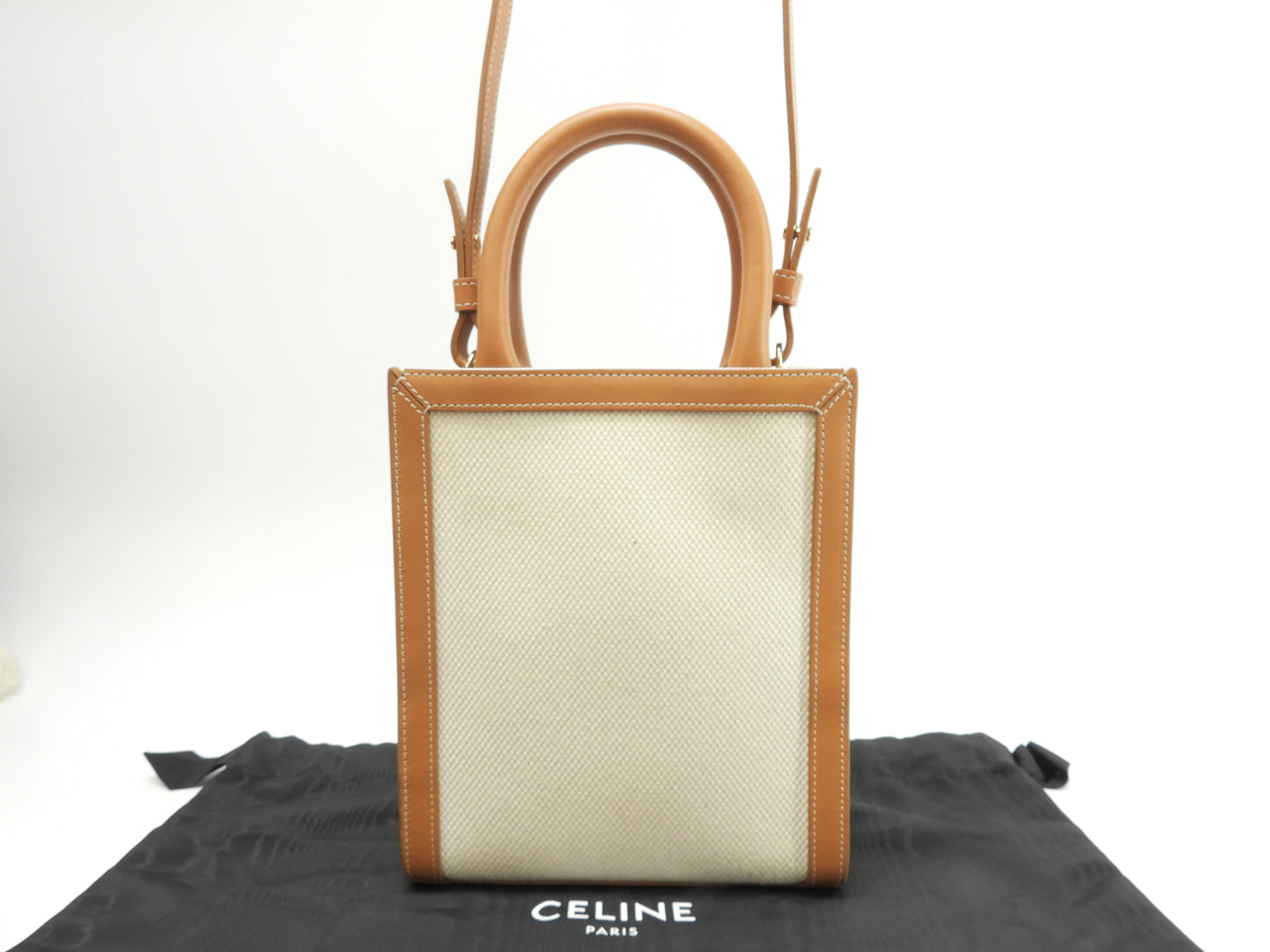 セリーヌ ミニヴァーティカルカバ デニム白 レザー茶 ポシェット ミニトートバッグ 美品@ 1