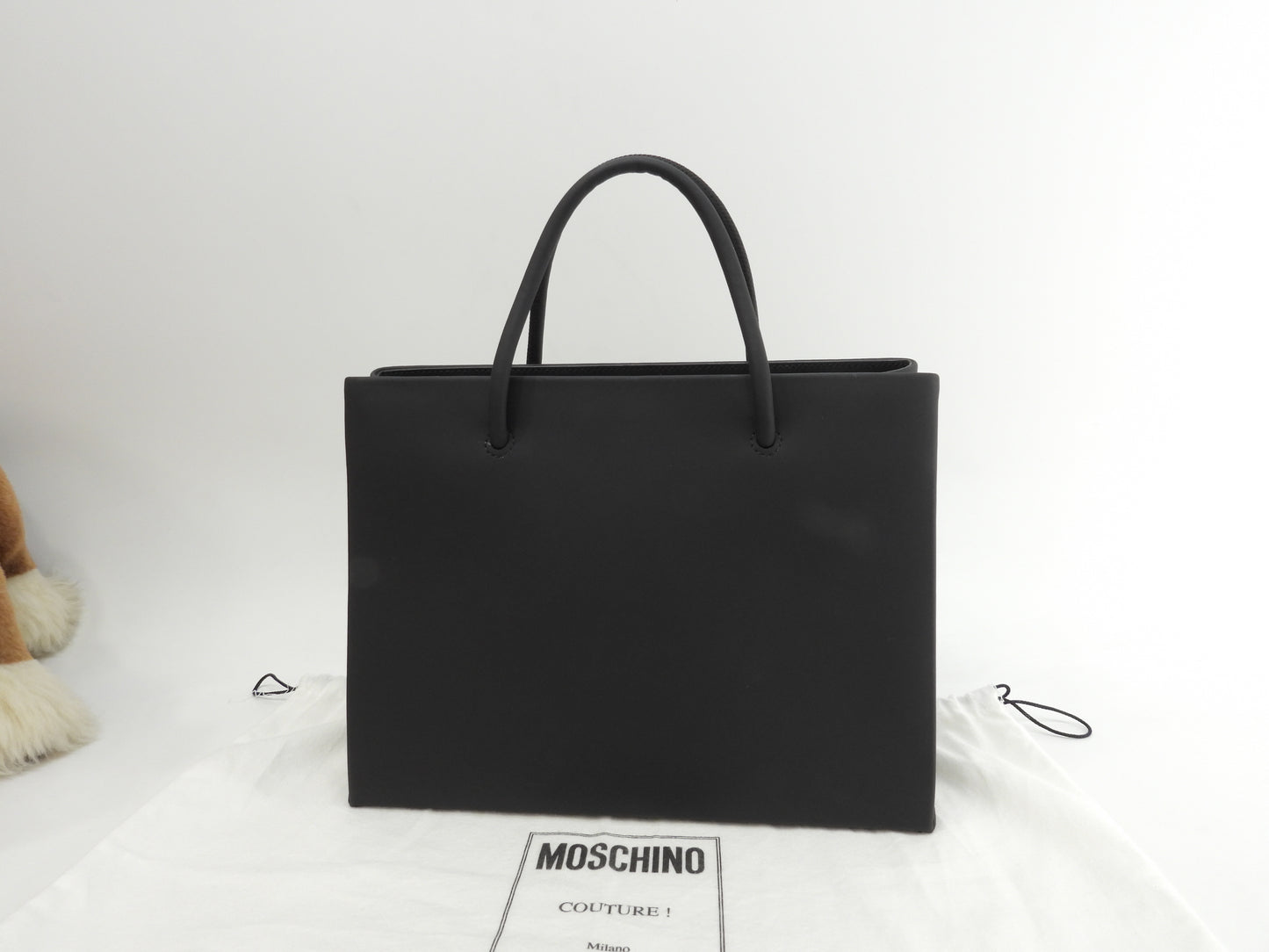 モスキーノ トートバッグ エンボスロゴ レザー黒 ショッパー ハンドバッグ 極美@ 1