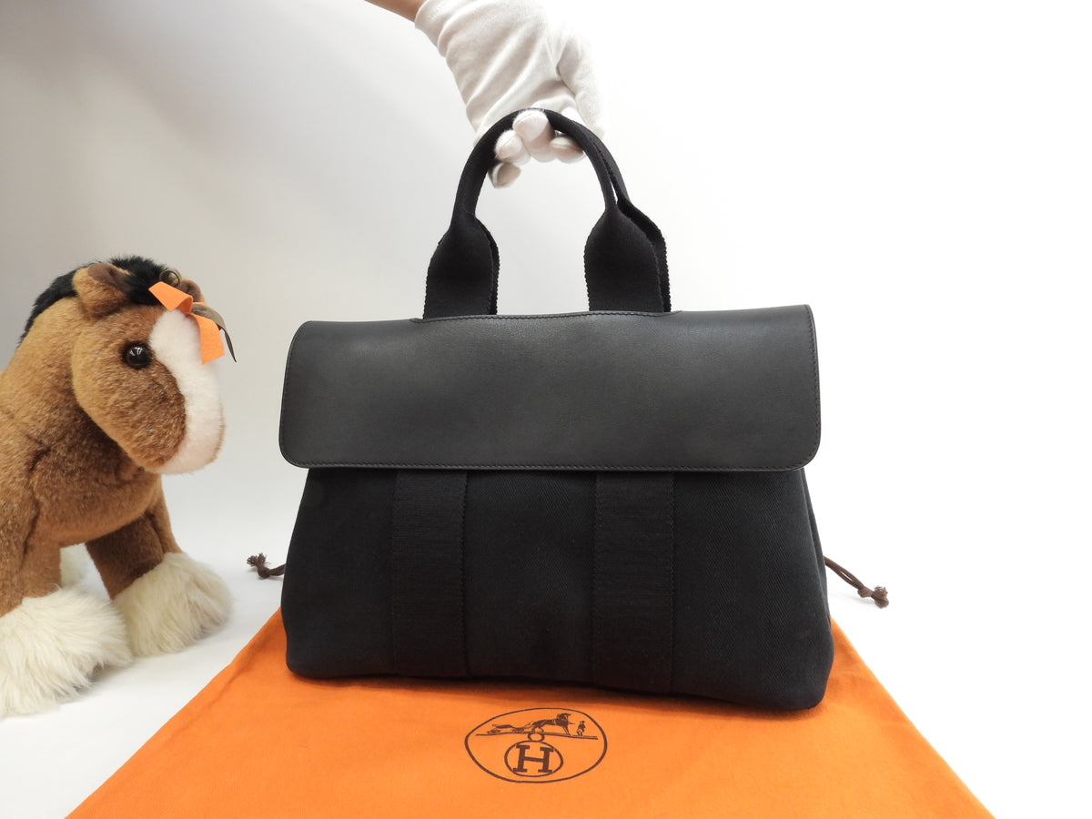 エルメス ヴァルパライソPM コットン/レザー 黒 トートバッグ