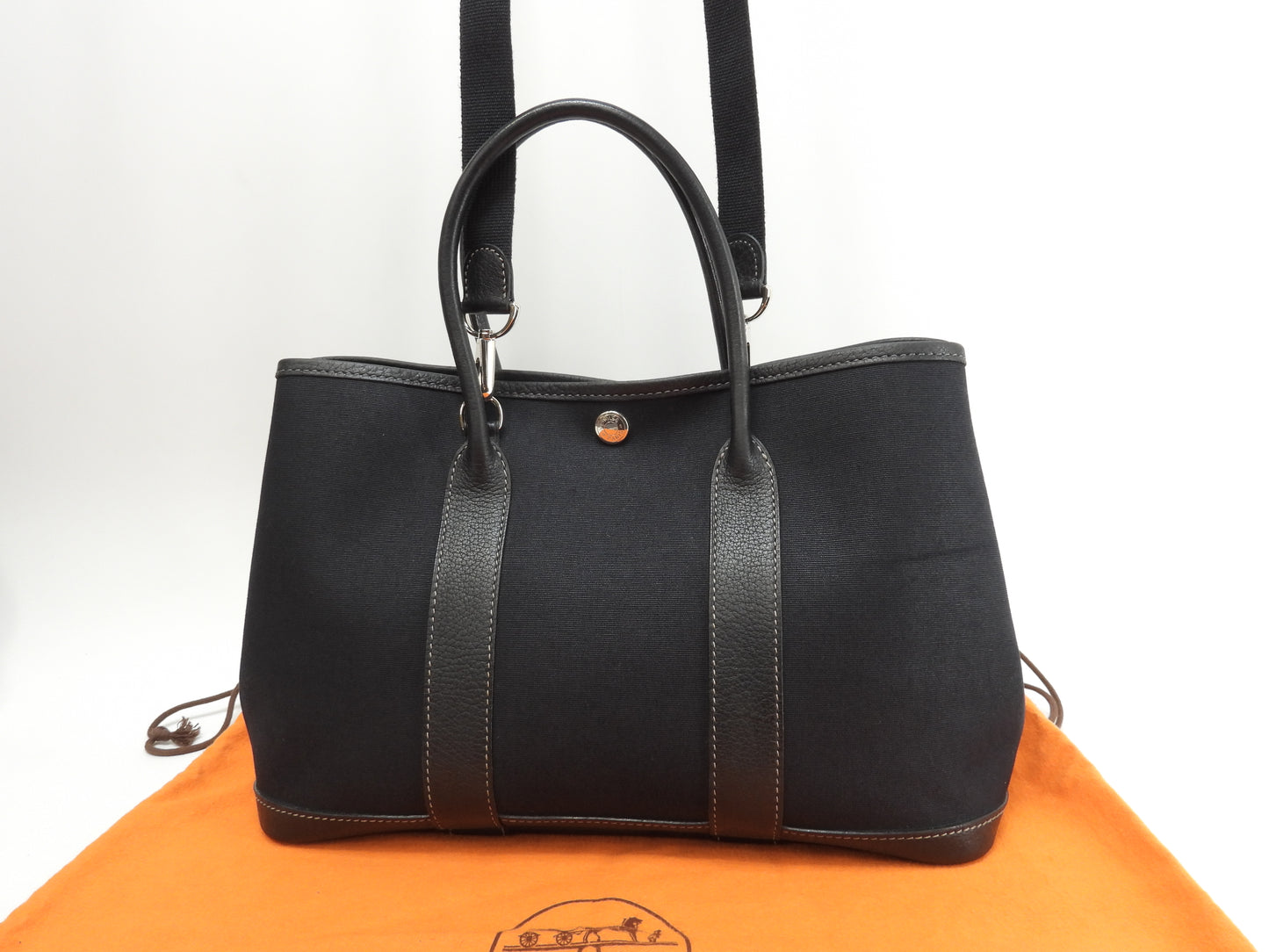 エルメス ガーデンパーティTPM トワルオフィシェ 黒 s付ハンドバッグ 美品@□H 12