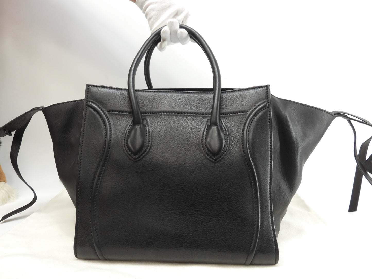 セリーヌ ラゲージファントム レザー 黒 ハンドバッグ トートバッグ 美品@U-CU-1121 2