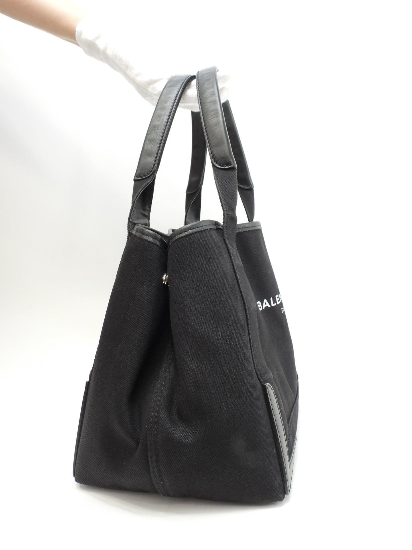 バレンシアガ ネイビーカバS デニム 黒黒 ハンドバッグ トートバッグ 中古@ 52
