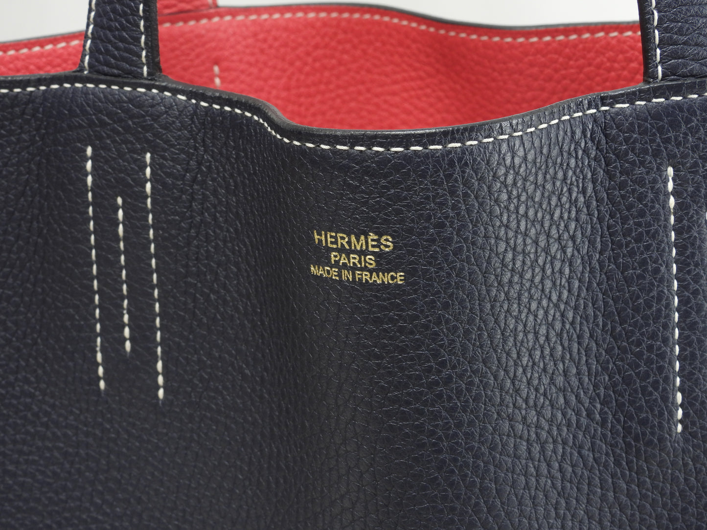 エルメス ドゥブルサンス36 トリヨンクレマンス 紺ピンク トートバッグ ショルダーバッグ 極美品@D