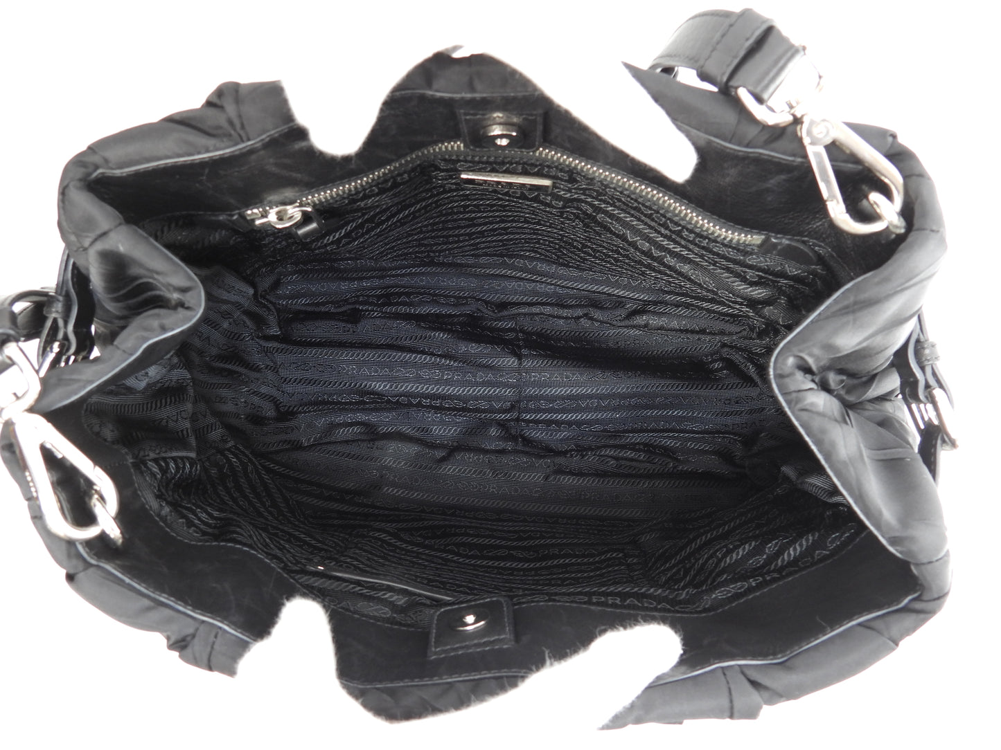 プラダ s付トートバッグ ナイロン 黒 ショルダーストラップ付ハンドバッグ 美品@165