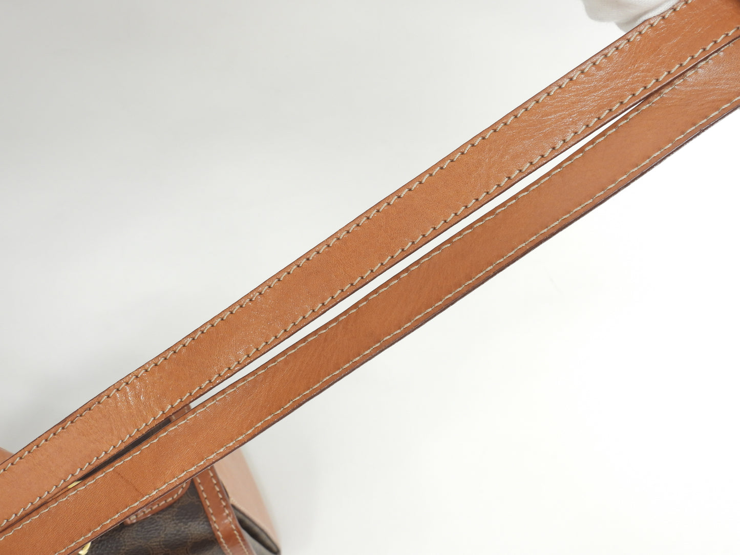 セリーヌ s付ハンドバッグ マカダム トリオンフ茶 ケリー 美品@M94* 7